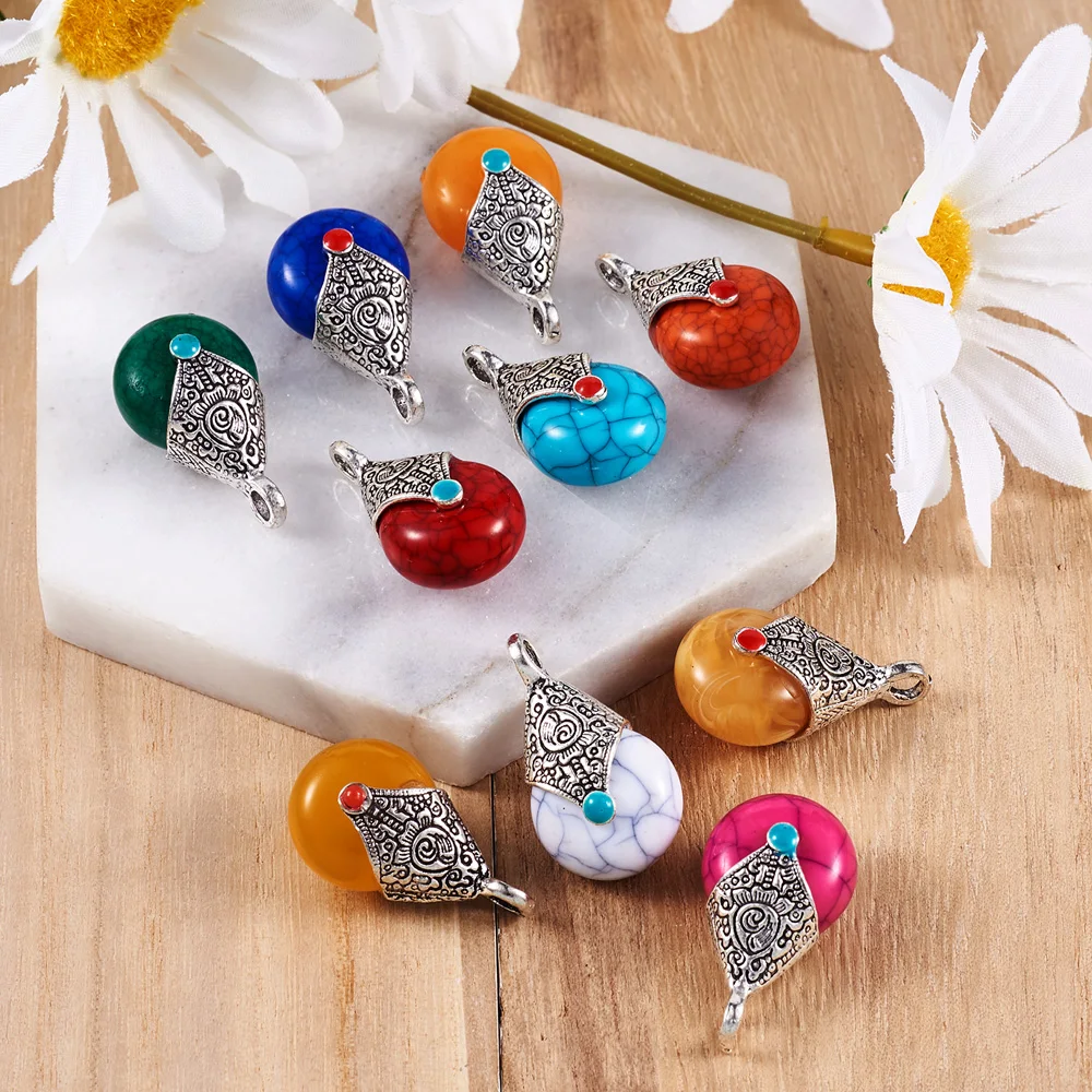 50Pcs Tibetan Style Resin Pendants with Alloy & Enamel Teardrop Charms For DIY Handmade Necklace Earrings Jewelry Accessories