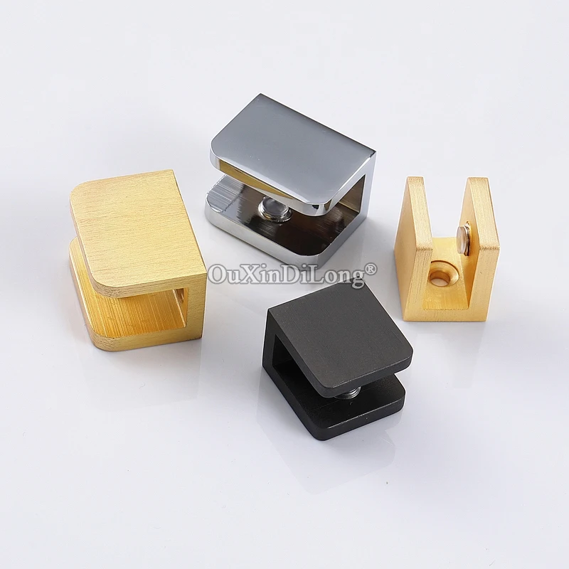 Brand New 4PCS Luxury Pure Brass Glass Clamps Board Partition Shelves Thicken Fixed Clips Holder Brackets No Drilling for 5~12mm