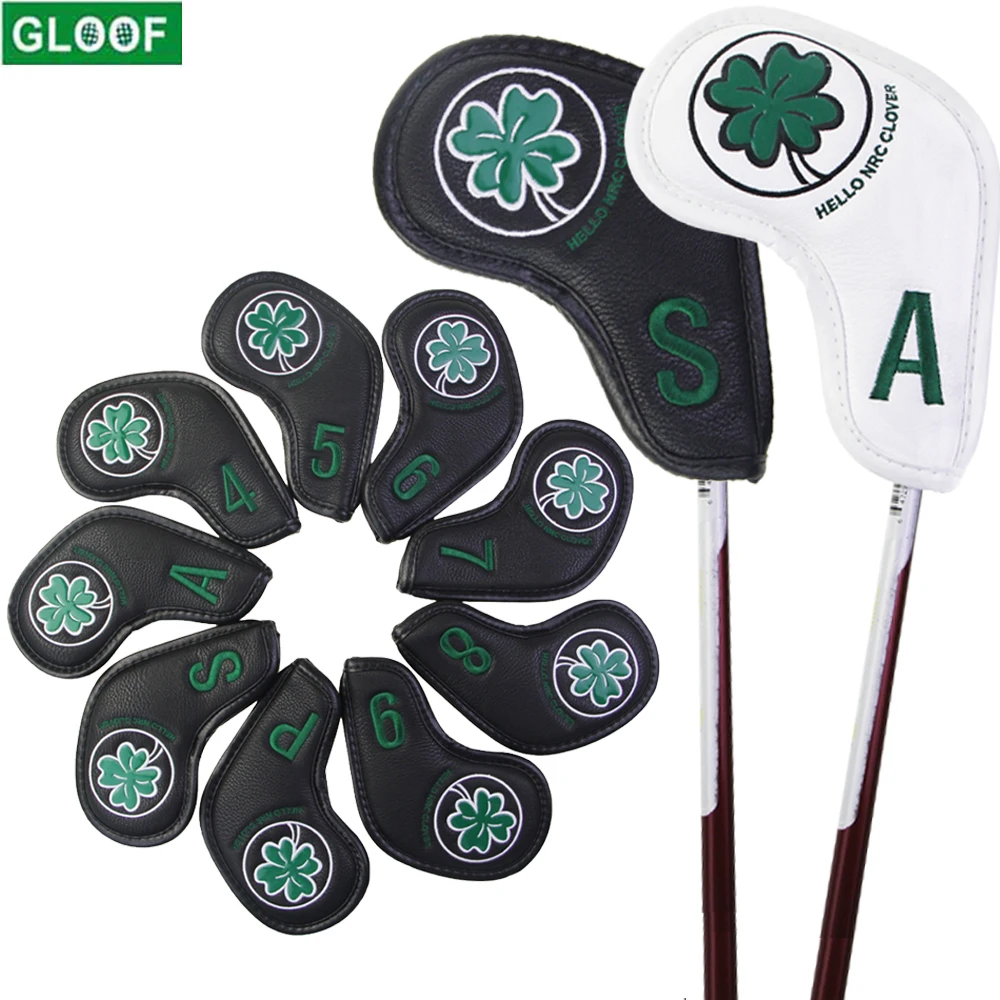 9Pcs/Set Golf Iron Head Covers Lucky Clover Golf Club Protector Fit for Most Brand (4,5,6,7,8,9,P,S,A)