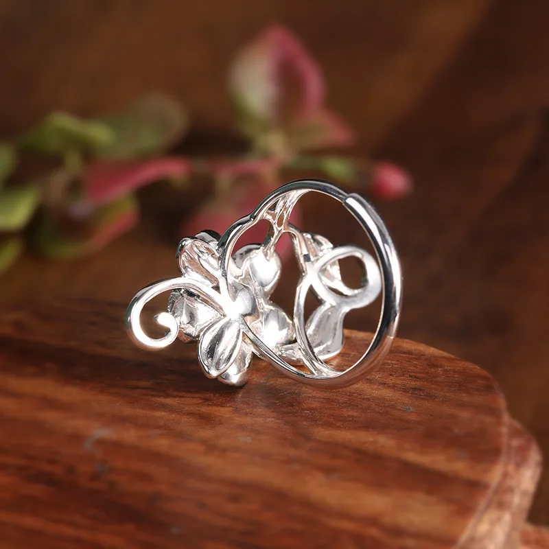 Uglyless Exaggerated Performance Dress Jewelry for Women Real 925 Silver Open Rings Personalized Long Wide Hollow Flowers Rings