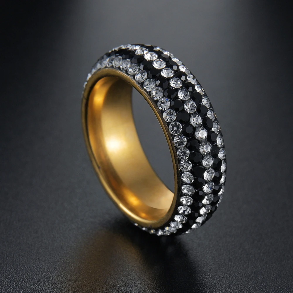 1/2/3/5 Rows Lines Clear Black Crystal Rings for Women Men Rhinestone Stainless Steel Band Eternity Ring Wedding Jewelry Party