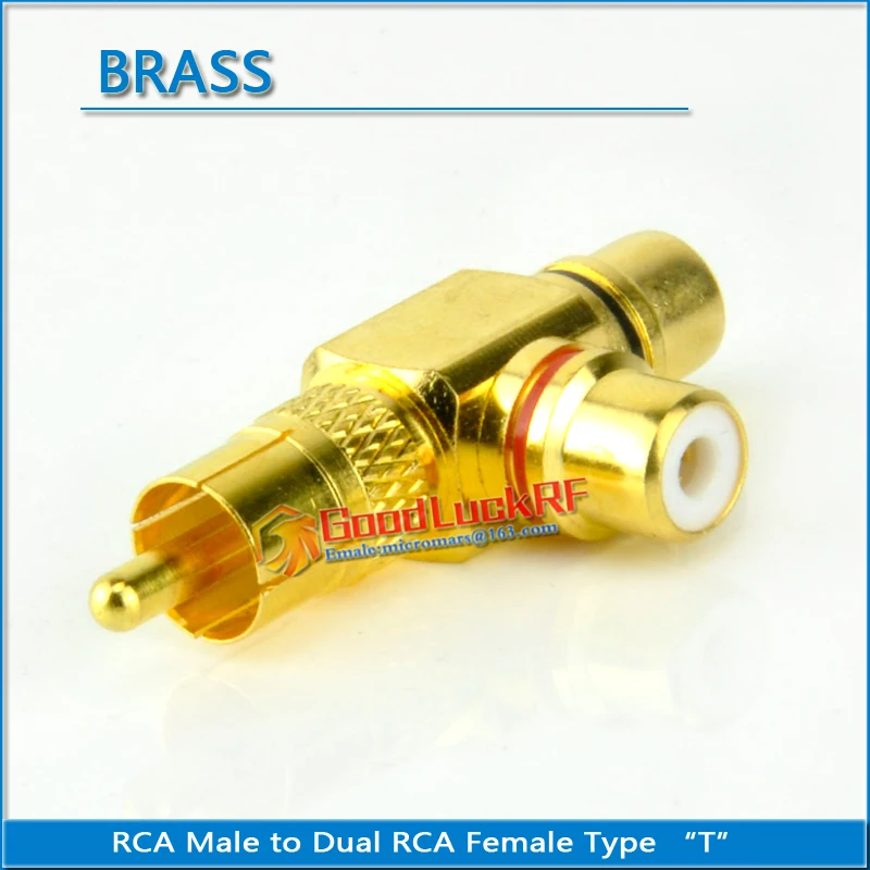 Messing Rca Male Naar Dual Rca Female Audio En Video Type Verbinding T Lotus Drie Split Rca Rf Connector Extension conversie