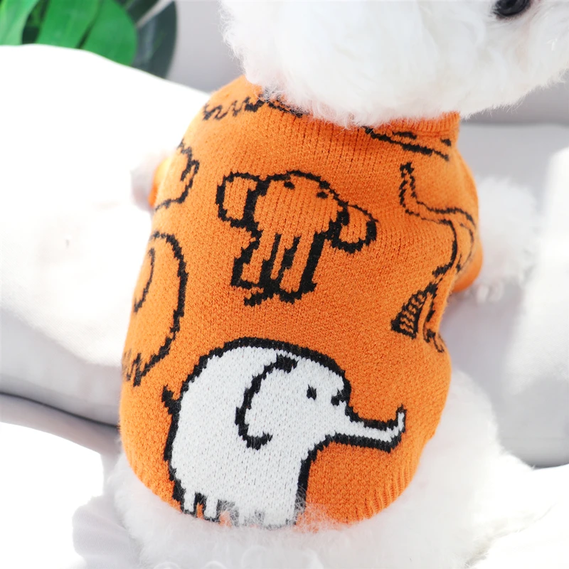 Orange Elephant Puppy Sweater Pet Fall/Winter Apparel Animal Pattern Dog Clothes Teddy Bichon Soft Pullover Warm Pet Supplies