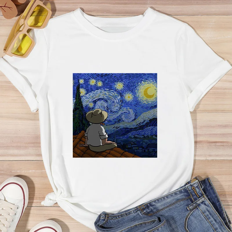 Summer T shirt Women Van Gogh Printed Tees Graphic female Tshirt Tees Casual streetwear Korean O-neck Clothes woman T-shirt