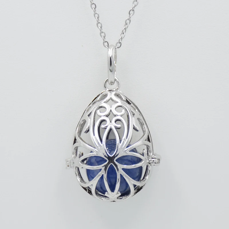 Dijes de jaula hueca en forma de huevo para mujer, colgante de medallón deslizante, collar con piedra Natural, Bola de cuentas redondas de cristal, fabricación de joyas DIY