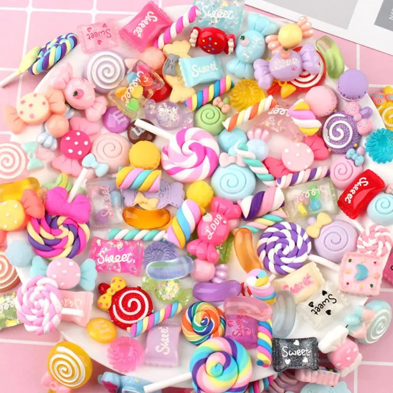 30/50/100Pcs Assorted Resin Charms Mixed Candy Sweets Drop Oil Flatback Cabochon Beads for DIY Scrapbooking Phonecase Crafts