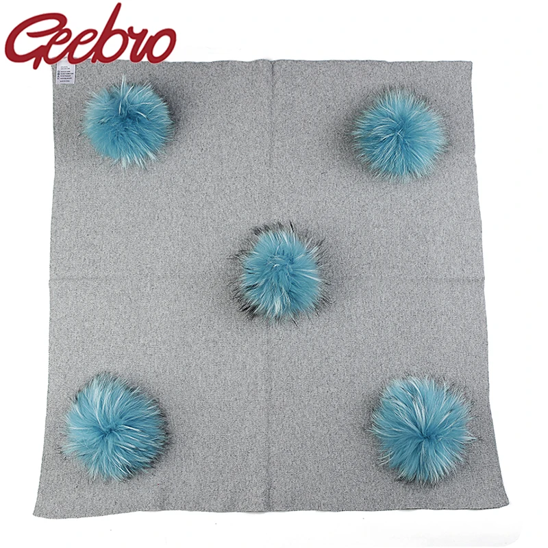 Geebro Newborn Kids Baby Warm Wool Swaddling Blanket Travel Sleeping Blanket Bedding With 15cm Real Raccoon Fur Pompom