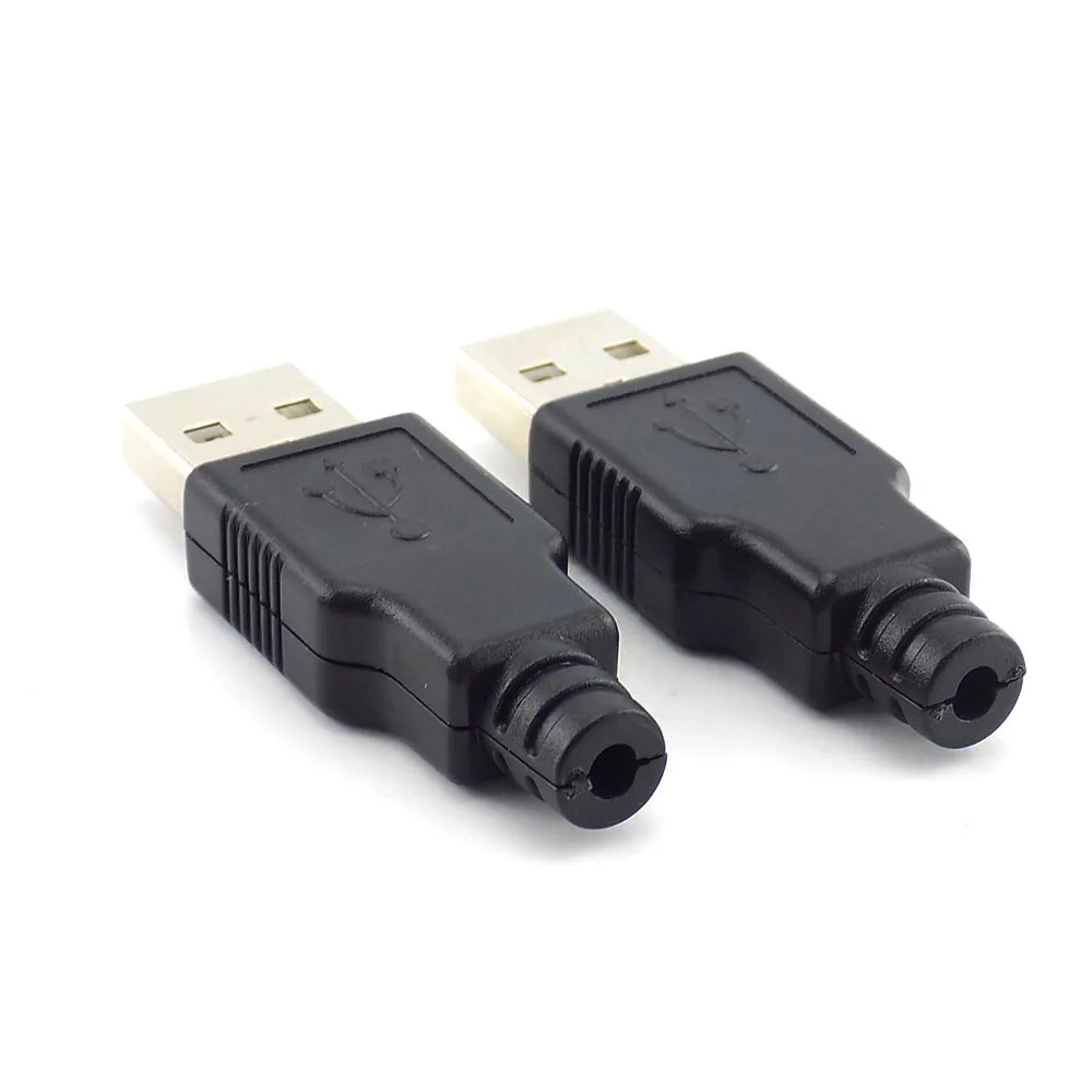 Conectores USB tipo A macho, enchufe de 4 pines con cubierta de plástico negro, soldadura 2,0, conector USB DIY 5V 1.5A-2A, 10 Uds.