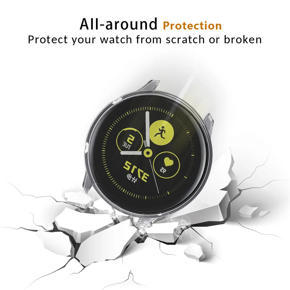 Soft TPU Protective Case For Samsung Galaxy Watch Active/Active 2 40mm 44mm Full Screen Protector Shell Frame Cover