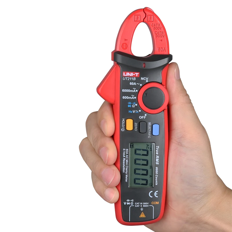 UNI-TUT211 Series 60A True RMS Mini Clamp Meter / VFC Frequency Measurement / NCV / LCD Backlight / UT211B Ammeter