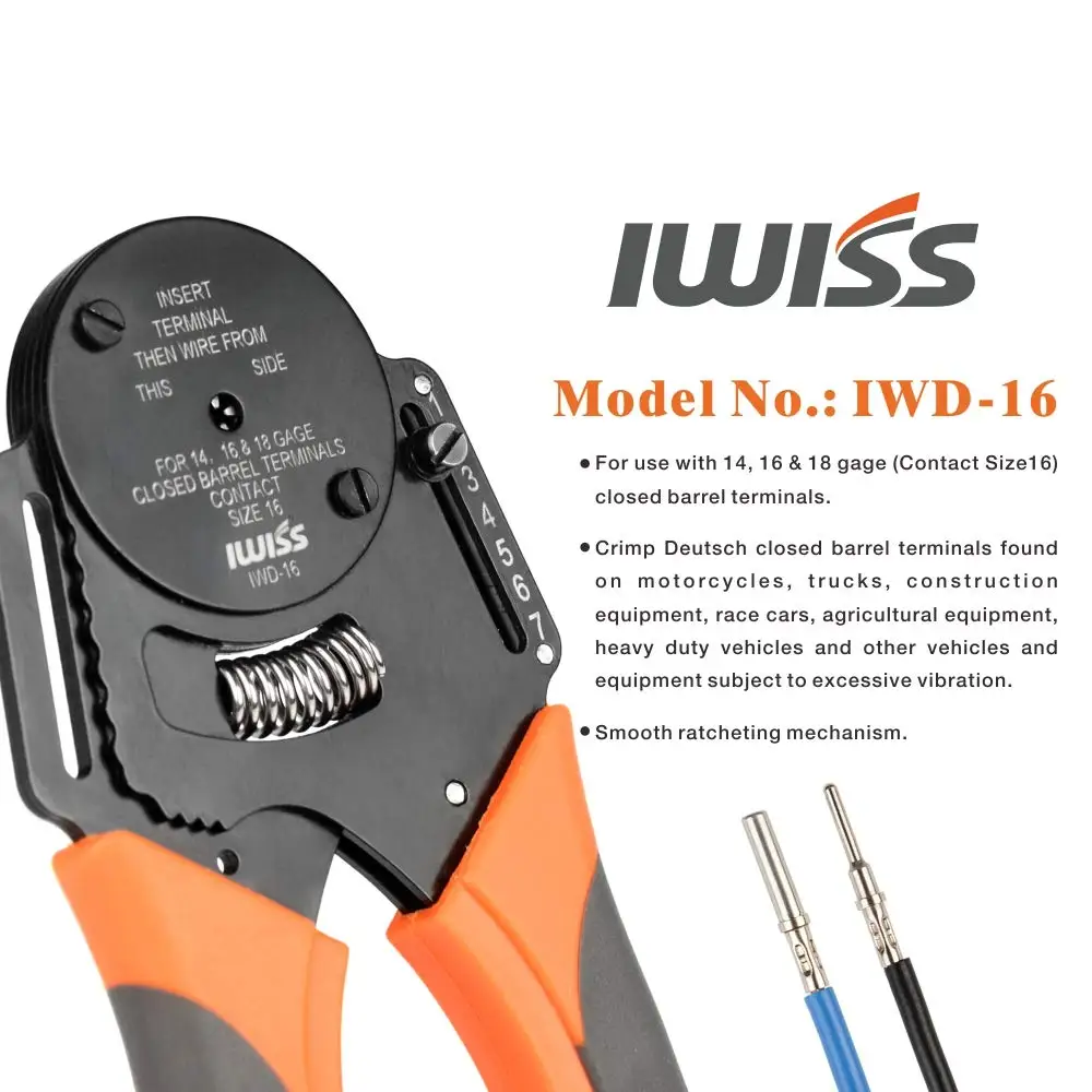 Imagem -03 - Mini Fechado Barrel Hand Crimper Crimping Plier Tool Way Indentação Impression tipo Deutsch Conectores Iwiss Iwd12 Iwd-16 Iwd20