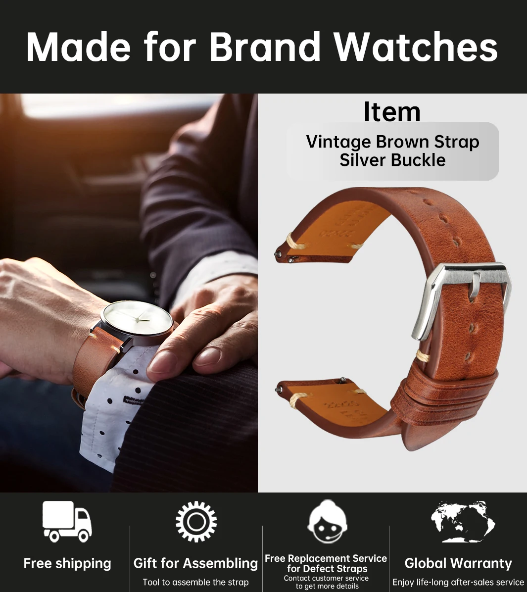 MAIKES handgemaakte horlogeband vlindergesp plantaardig gelooid rundleer gemaakt in Italië Quick Release armband band horlogeband