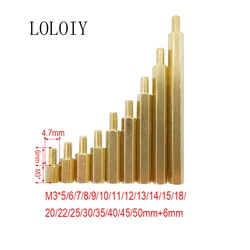 10pcs/lot M3 Male 6mm x Female 5-50mm Hex Head Brass Standoff Spacer Screw PCB Standoffs Hexagonal Hollow Pillars M3*5~50mm+6mm