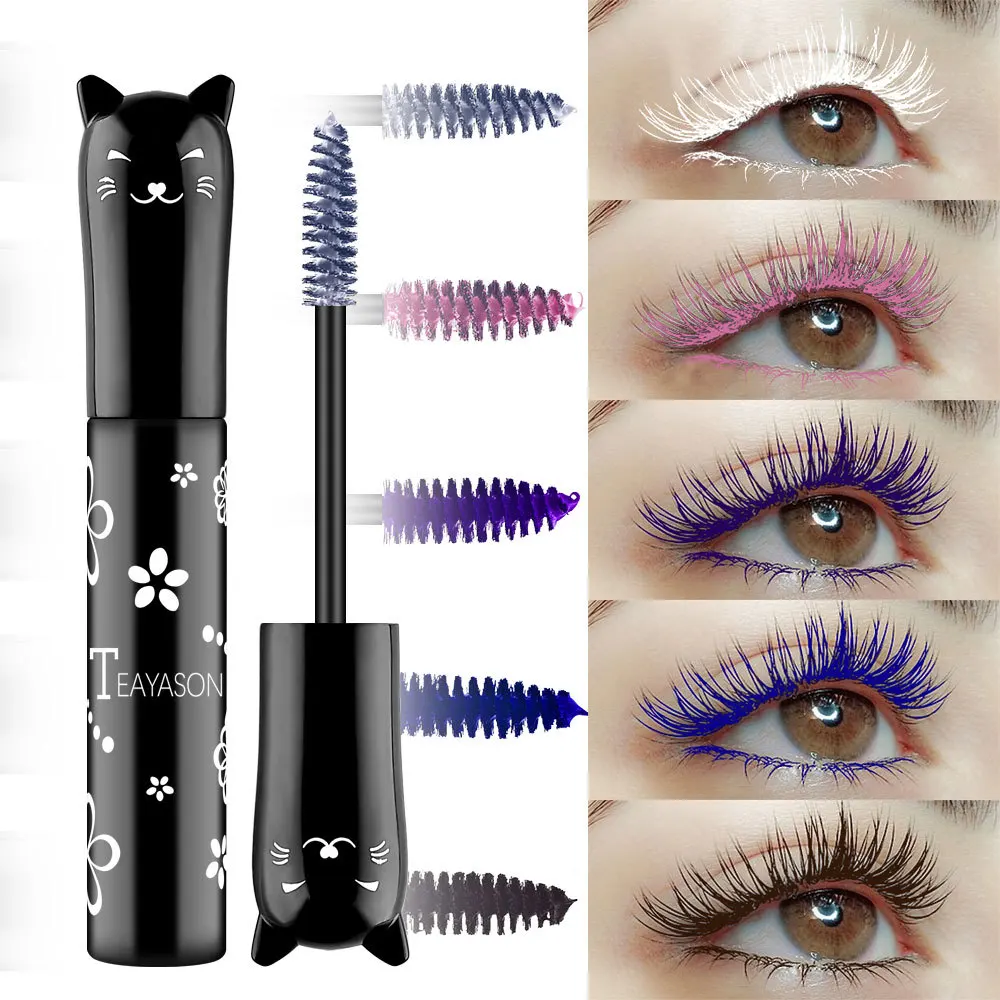 1Pcs 4d Silk Fiber Mascara Waterproof Fast Dry Eyelashes Lengthening White Clear Blue Brown Mascara Extra Volume Makeup Cosmetic