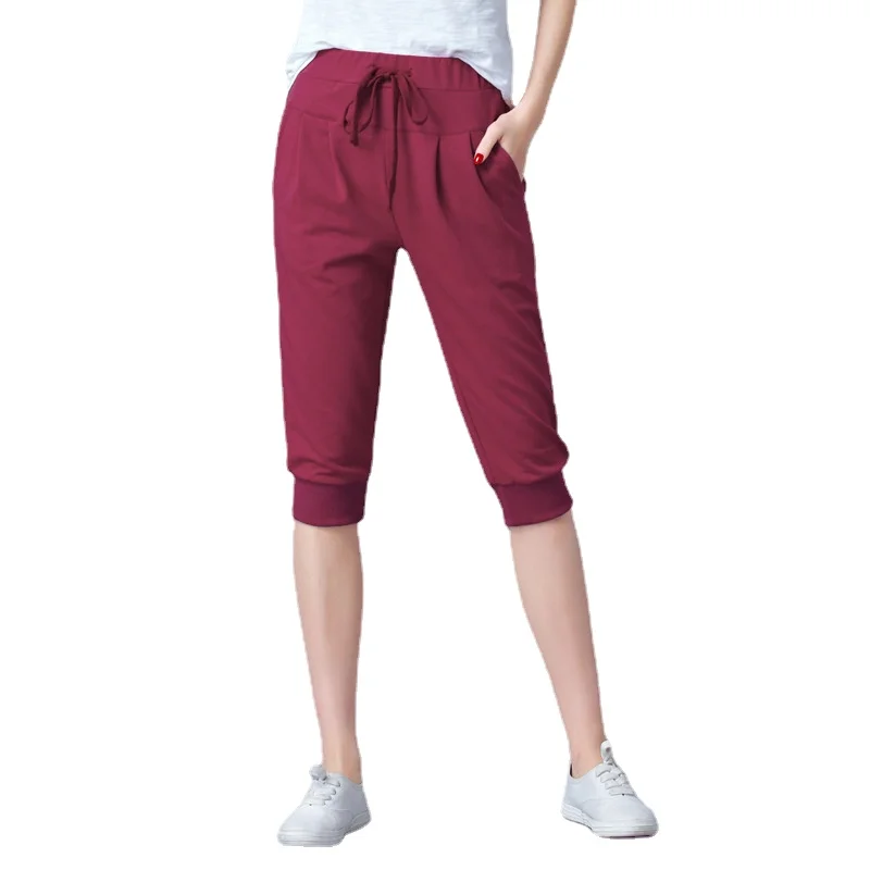 Pants for Women Summer Harem High Waisted Elastic Loose Joggers Sweatpants Calf Length Female Capris Trousers