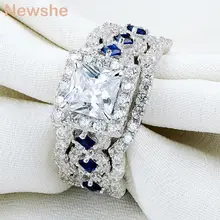 3-Piece Silver Wedding Ring Set 2.6Ct Princess Cut White Blue CZ Luxury Jewelry #3
