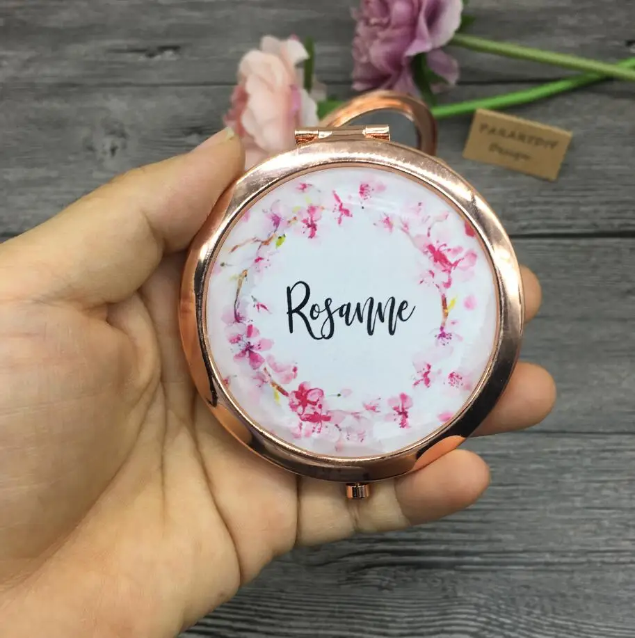 personalize any text language Unique Custom logo Wedding Bride to be Bridesmaid gifts Personalized portable compact mirror gift