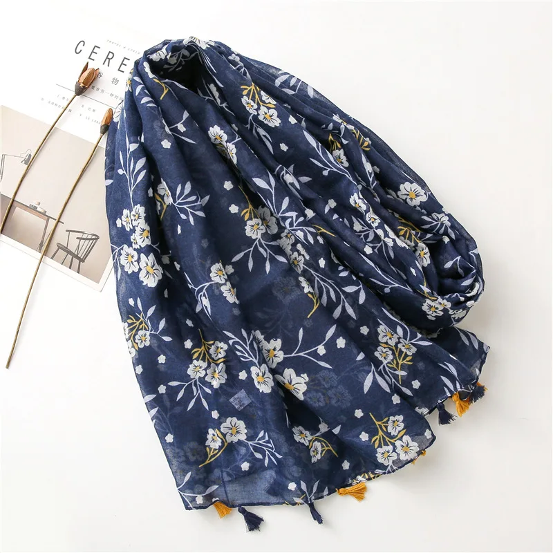 2022 Women Luxury Brand Viscose Scarf Garden Floral Tassel Shawl Spain Style Wrap Pashminas Stole Muslim Hijab Sjaal 180*90Cm