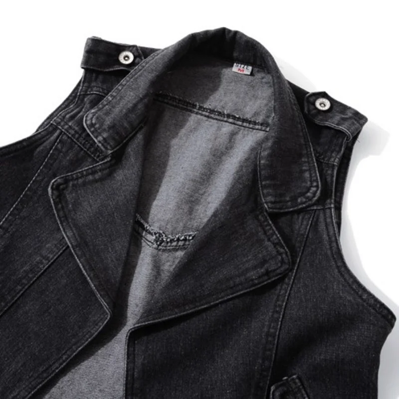 Denim Casual Sleeveless Jacket Women Spring 2022 Black Lapel Short Vest Plus Size 5XL High Street Cardigan Waistcoat Female