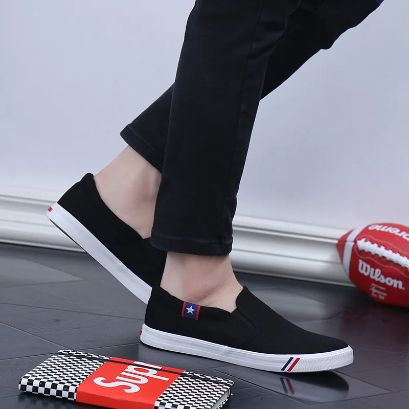 Mens Shoes Casual Canvas Spring Summer Slip-on Unisex Man Fashion Sneakers Flats Breathable Light Black Lovers Shoes Footwear