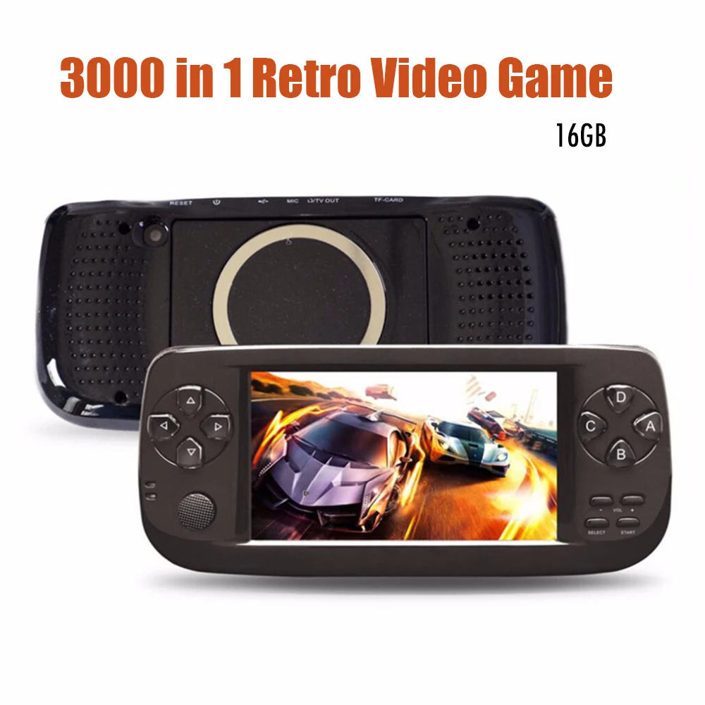 PAP KIII Retro Mini Game Console 4.3 Inch HD Built-in 3000 Retro Classic Games 64 Bit Portable Handheld Game Players 16GB