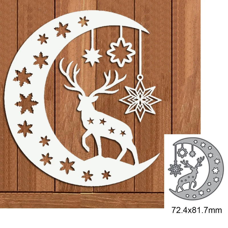 Elch auf dem Mond Weihnachten Metall Stanzformen für DIY Scrapbook Stanzform Papier Karten geprägt dekorative Handwerk gestanzt neu