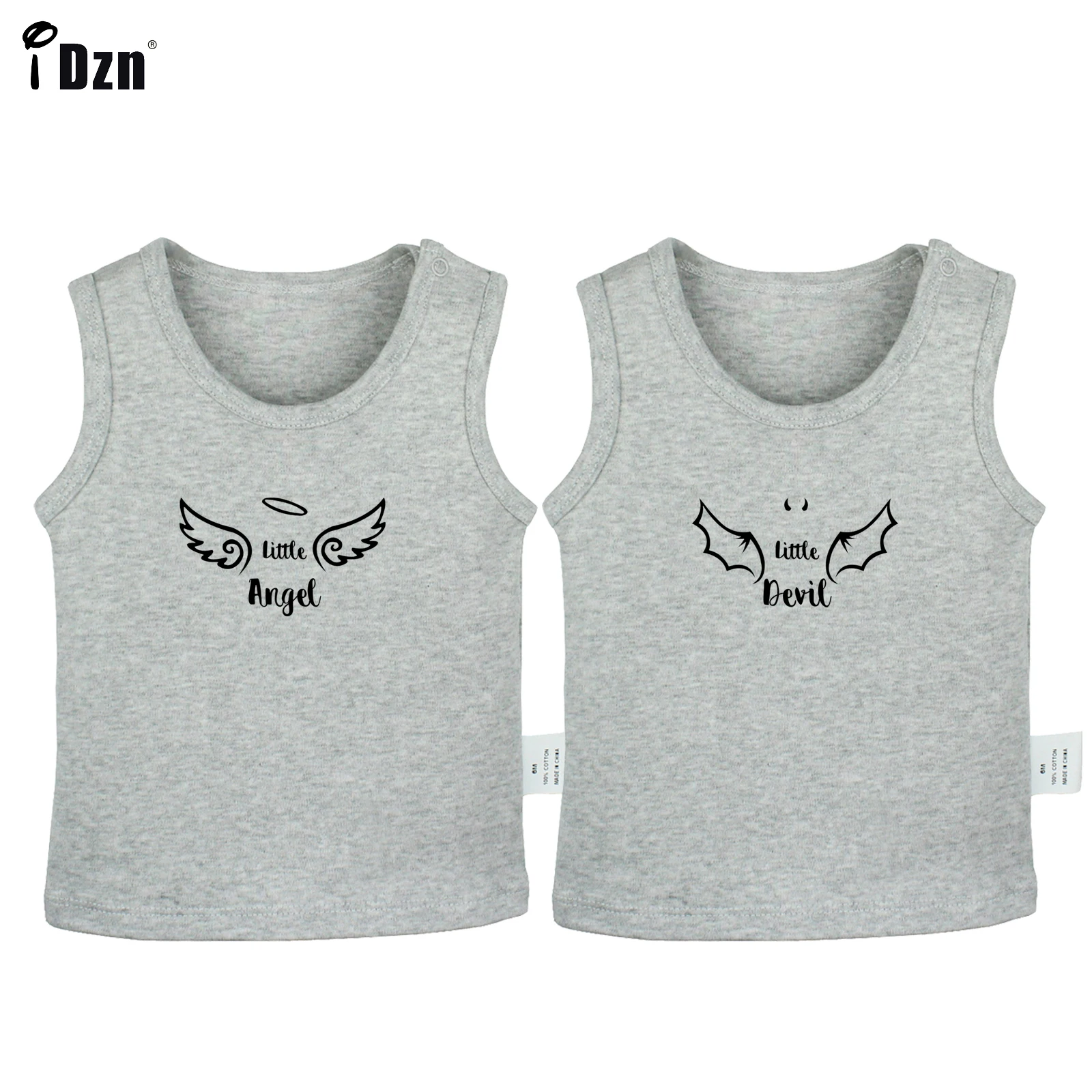 

Baby Twins Summer Tank Little Angel Little Devil Funny Baby Vest Cute Angel Wings Sleeveless T-shirt Newborn Cotton Clothes Tops