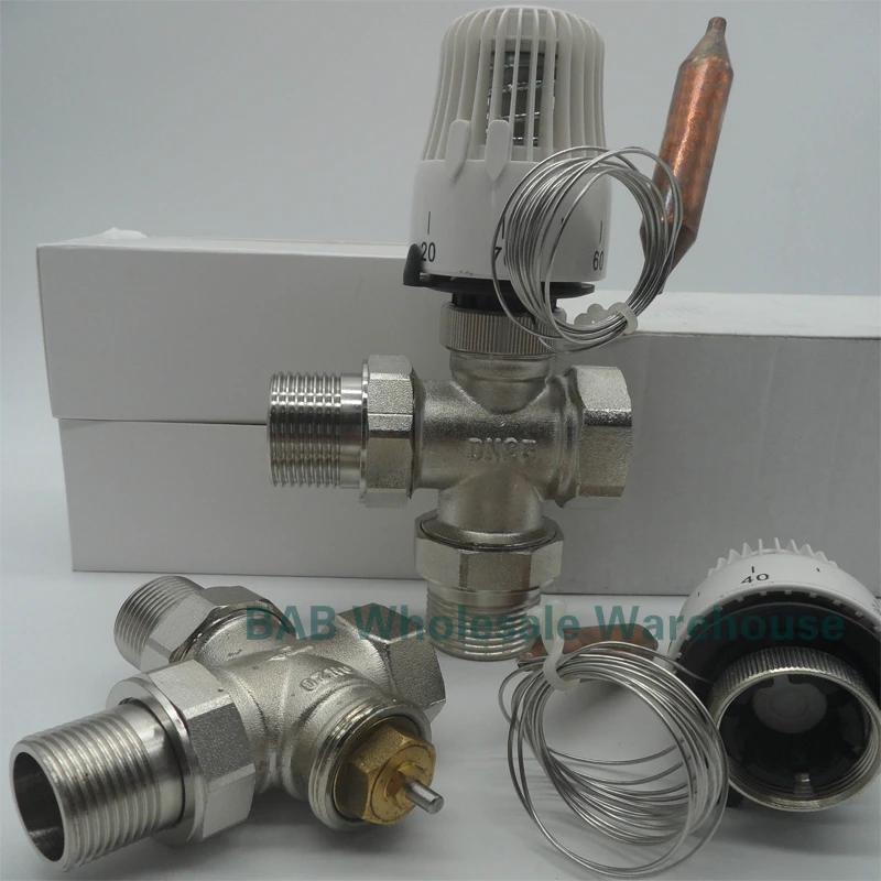Brass three way valve thermostatic radiator valve for heating system T type temperature controller valve energy save 30-70degree