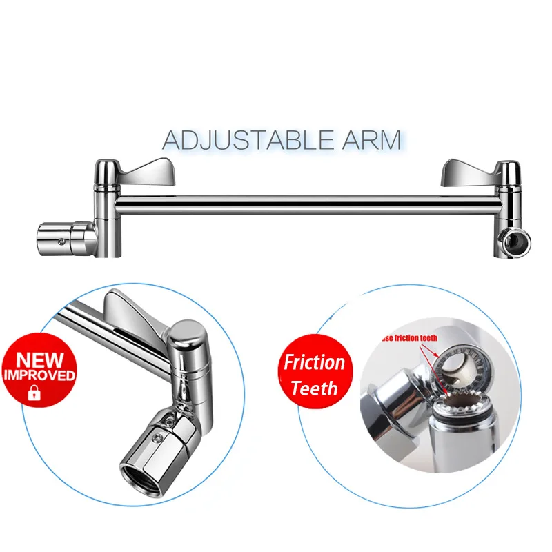 11 Inch Length Adjustable Shower Head Spray Connection Elbow Shower Arm Bracket With Toothed Large Handle Extension Rod