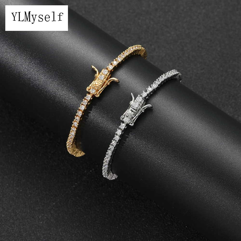 Brass Trendy Jewelry Hip Hop Rock Wrist Bangle For Women 6/7 Inch Bling 2 mm Cubic Zircon Tennis Bracelet