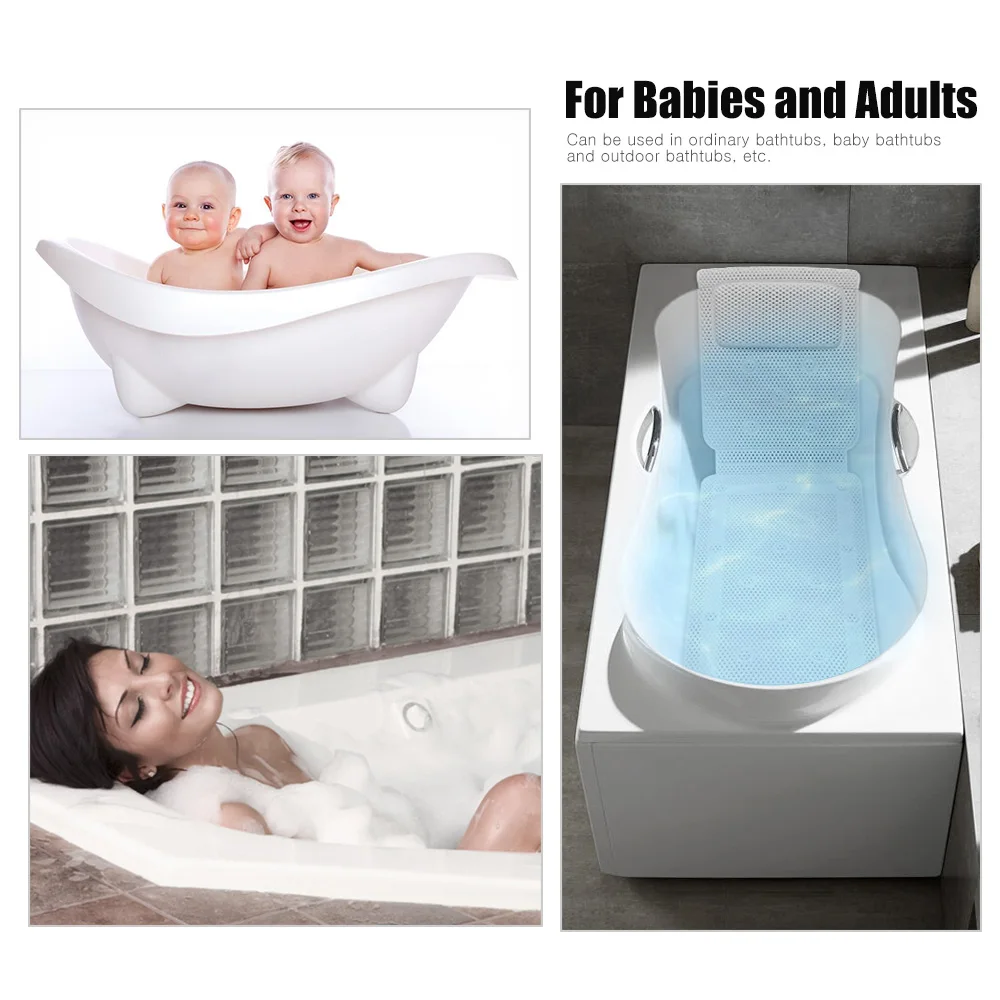 PVC Breathable Non-slip Bathroom Bathtub Mat, with Suction Cup and Pillow Non-slip Mat, Suitable for Bathroom and Bathtub