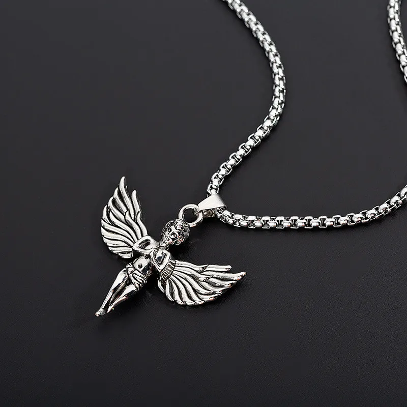 Men Punk Rock Angel Pendant Choker Necklace Women Jewelry Hip Hop Vintage Stainless Steel Metal Color Baby Cupid Necklace S408