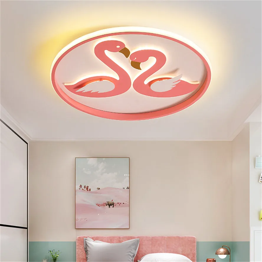 Children's room light fixture creative personality net red flamingo princess bedroom ceiling lamp romantic Wedding decoration