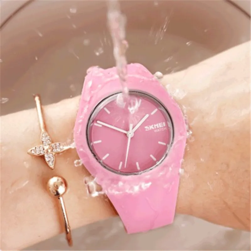 Skmei Vrouwen Horloges Man Siliconen Band 3bar Waterdichte Klok Quartz Polshorloges Voor Lady Fashion Casual Horloge Vrouw Cadeau 9068