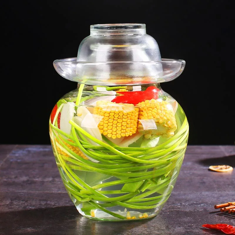 2.5/5/7.5KG Korea Glass Kimchi Jar Clear Household Pickled Jars Kimchi Storage Container Pickles Cylinder Sealed Cans for Home