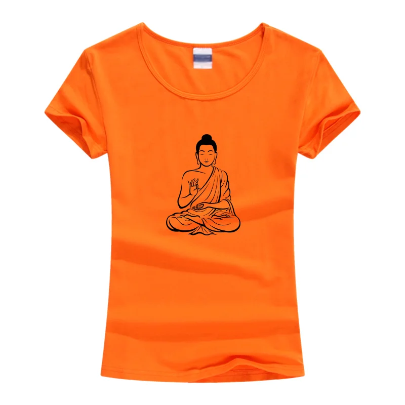 New Summer Fashion Design Meditation Buddha T-shirts Women Buddhism Tops Print Slim White and Black T Shirt S-XXL