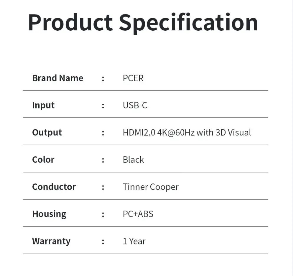 PCER USB C a HDMI cavo 4K tipo C HDMI Thunderbolt3 convertitore USB tipo C a HDMI per MacBook Huawei Mate 30 USB-C adattatore HDMI