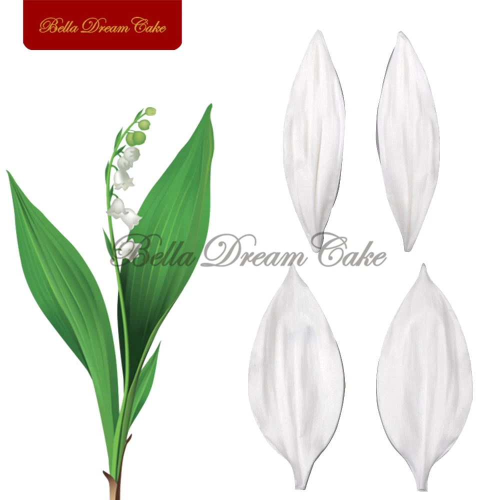 4pcs/set Lily Of The Valley Leaf Silicone Veiner Mold DIY Handmade Fondant Flower Clay Craft Mould Cake Decorating Tool Bakeware