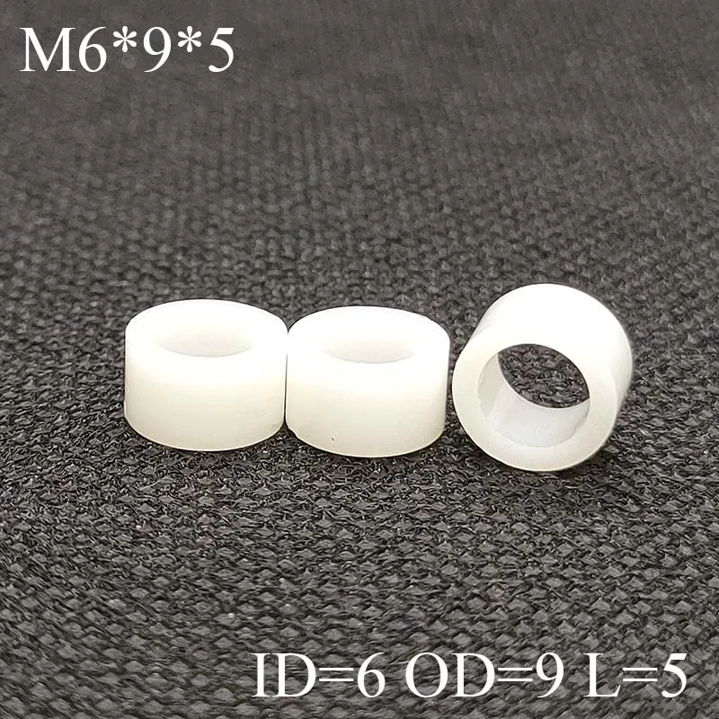 M6 * 9*5 Witte Ronde Nylon Threadless Plastic Spacer Abs Standoff Wasmachine Non-Threaded Pcb Board Schroef bolt Id = 6 Od = 9 L = 5