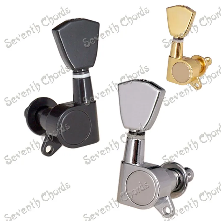 A Set 6 Pcs Trapezoid Buttons String Tuning Pegs keys Tuners Machine Heads for Acoustic Electric Guitar - Chrome Black Gold