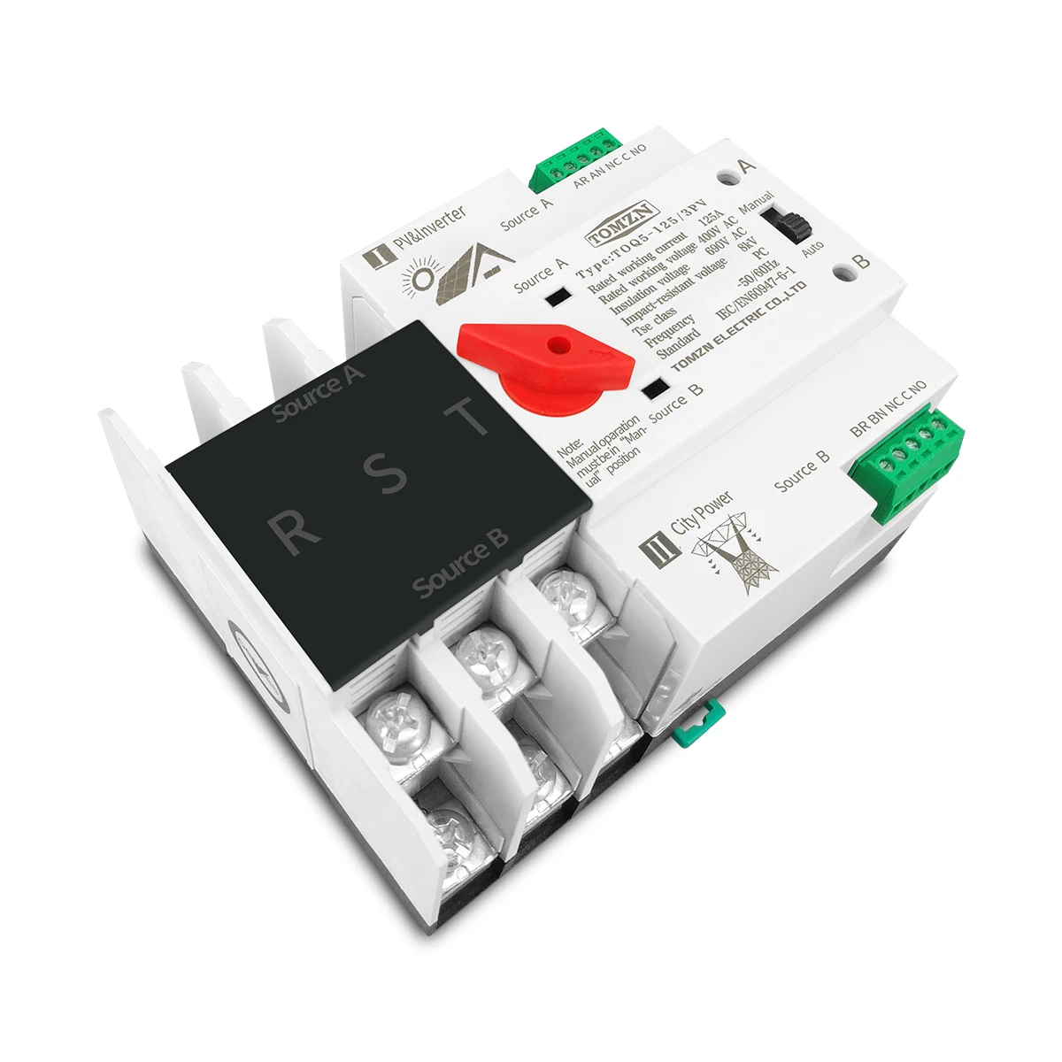 2P 3P 4P Din Rail ATS for PV and inverter Dual Power Automatic Transfer Selector Switches Uninterrupted 63A 100A 125A