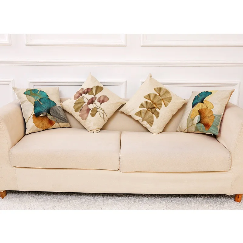 Cotton Linen Decorative Cushion Cover for Couch 45x45cm Gingko Leaves Jacquard Luxury Throw Pillow Cover Sofa Waist Pillowcase