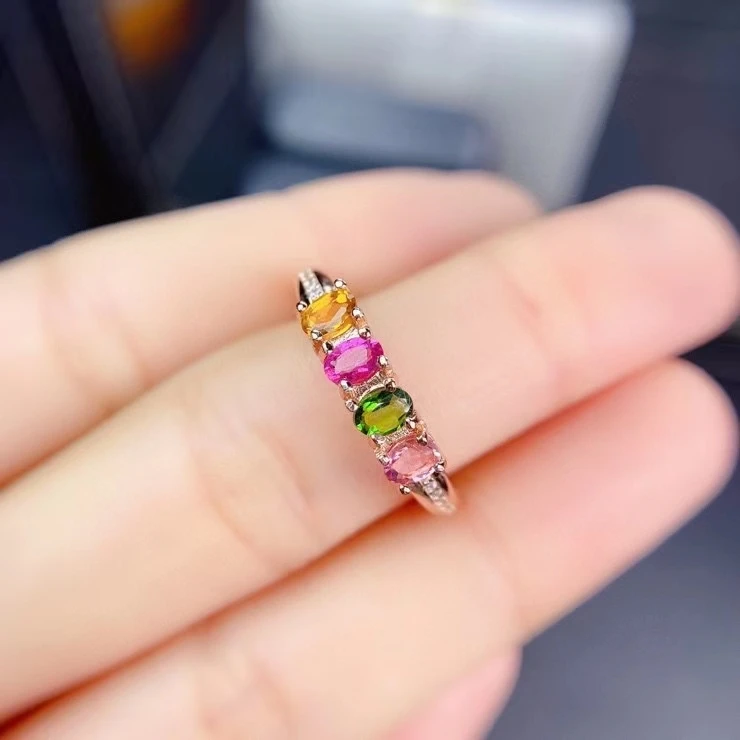 KJJEAXCMY fine jewelry 925 sterling silver inlaid natural Tourmaline Trendy girl classic Chinese style gem ring support check