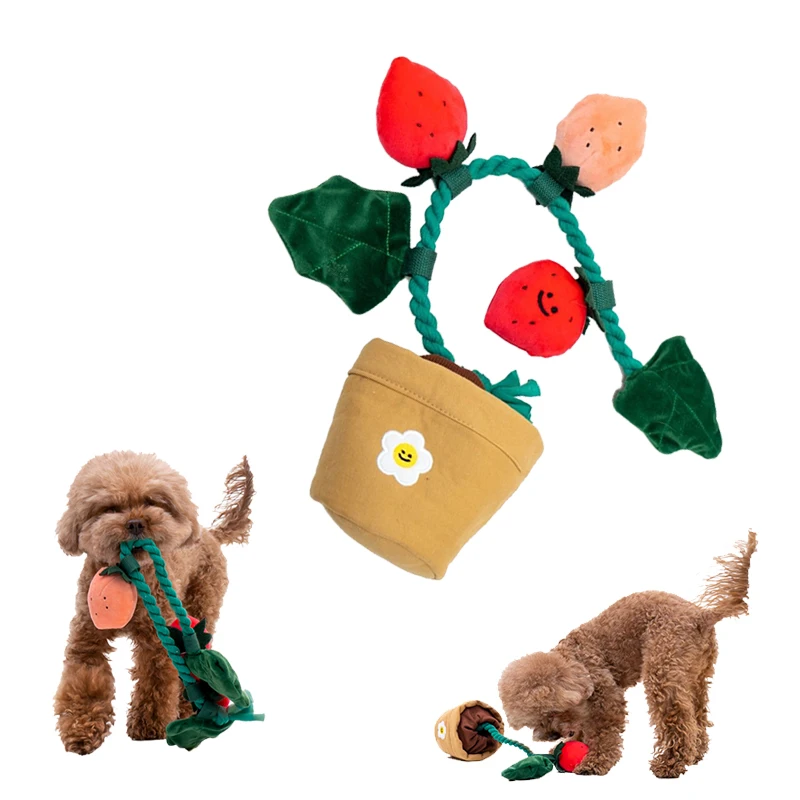 

Flowerpot Pet Dog Chew Toy Strawberry Shape Soft Plush Pets Squeaking Toys for Small Medium Dogs Funny Puppy Accessories New