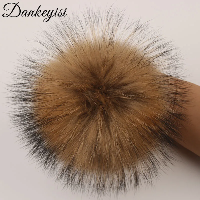 DANKEYISI-pompones de piel auténtica para sombreros, bolsos, accesorios para zapatos, bolas de piel de mapache y zorro, DIY, 13-14cm