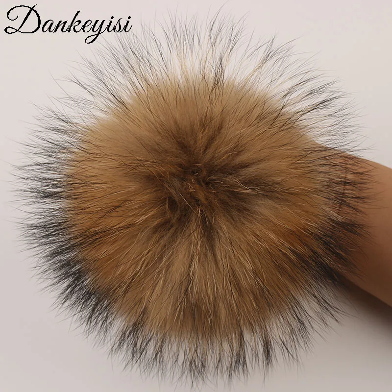 DANKEYISI จริง Pompoms ขน 13-14 ซม.DIY Sliver Fox Raccoon ขน Pom Poms ธรรมชาติขนสัตว์ Pompon สำหรับหมวกกระเป๋ารองเท้า