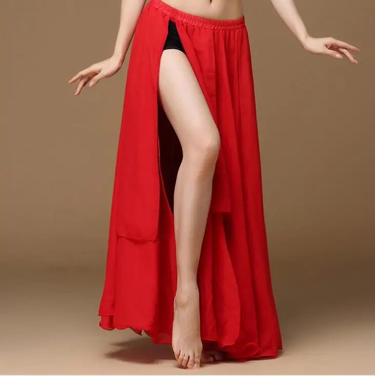 Red Belly Dance Long Skirt Oriental Dance Costume Skirs For Women Chiffon 720 Degree Bellydance Skirts