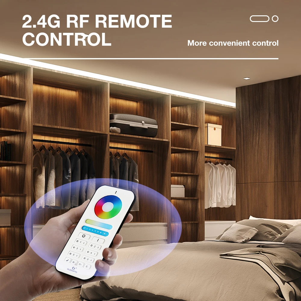 Gledopto Zigbee 3.0 Smart Home 3-Key LED Controller Dimmable Color RGB+CCT LED Light Strip Kit Work APP/Voice/RF Remote Control