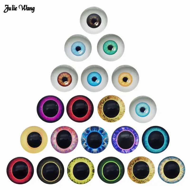 Julie Wang 6-30MM Tier Menschliches Augen Glas Cabochon Flatback Scrapbooking Dome Drachen Bösen Augen Muster Spielzeug Handwerk DIY Zubehör