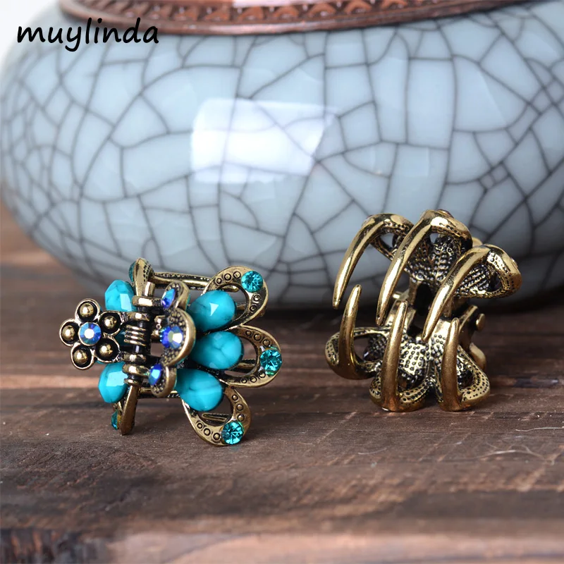 Muylinda Vintage Flower Hair Claw Rhinestone Hair Clip Hairpin Antique Bronze Small Hair Claws Hair Accessories